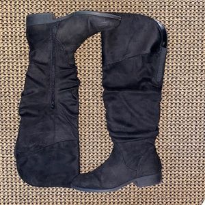 Forever 21 Flat Knee High Black Suede Boots